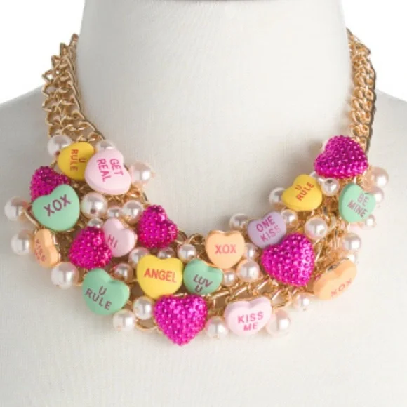 BETSEY JOHNSON SET Valentine Conversation Heart Necklace Bracelet & Earrings NWT